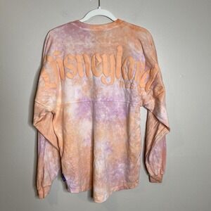 disney lightweight jersey Top Long Sleeve Logo Bubble 3d  Peach Pink Tie Dye XS